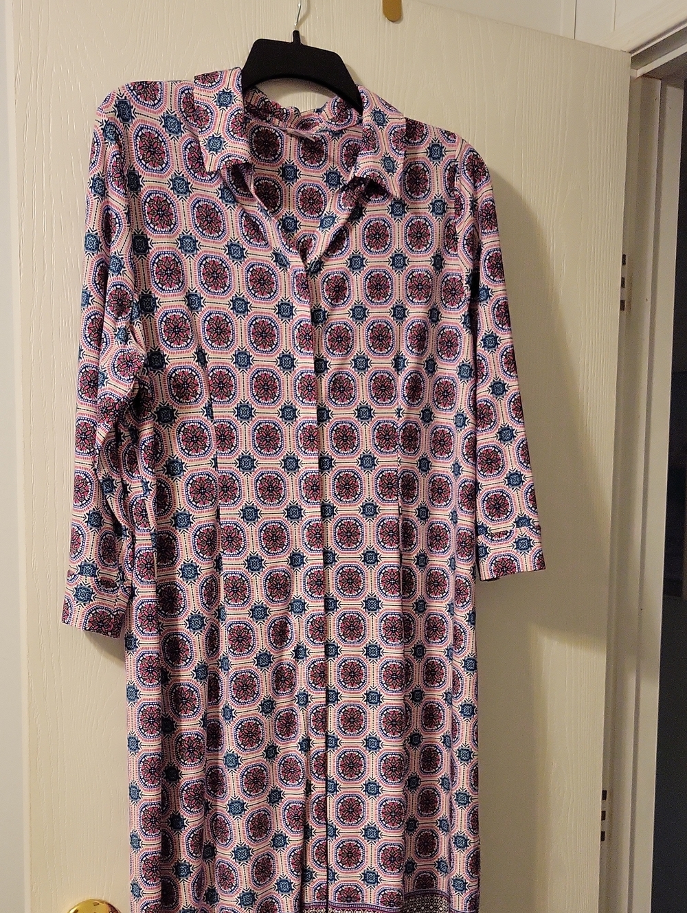 Chico's Pink and Blue Printed 3/4 Sleeve Shirt Dress